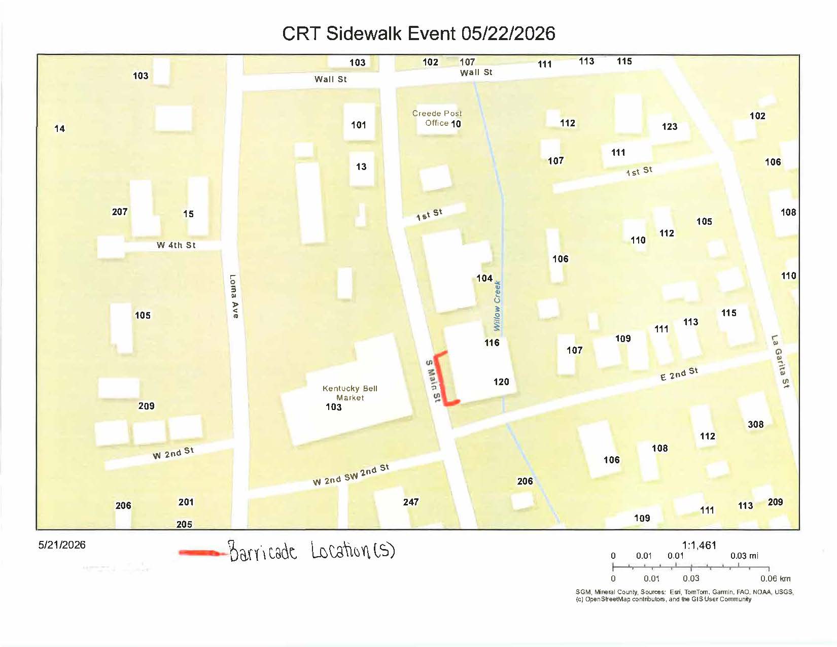 Creede Repertory Theatre Event Sidewalk Closure/Barricade Map