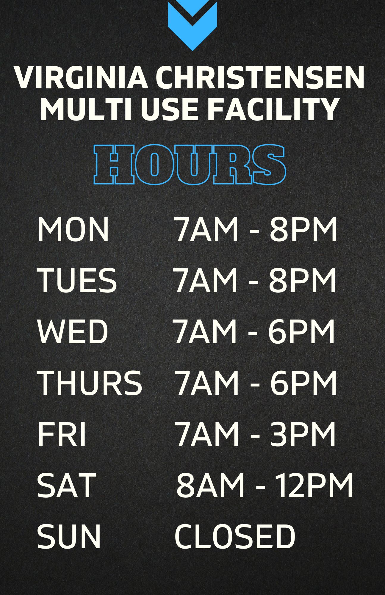 Virginia Christensen Multi Use Facility Hours Flyer
