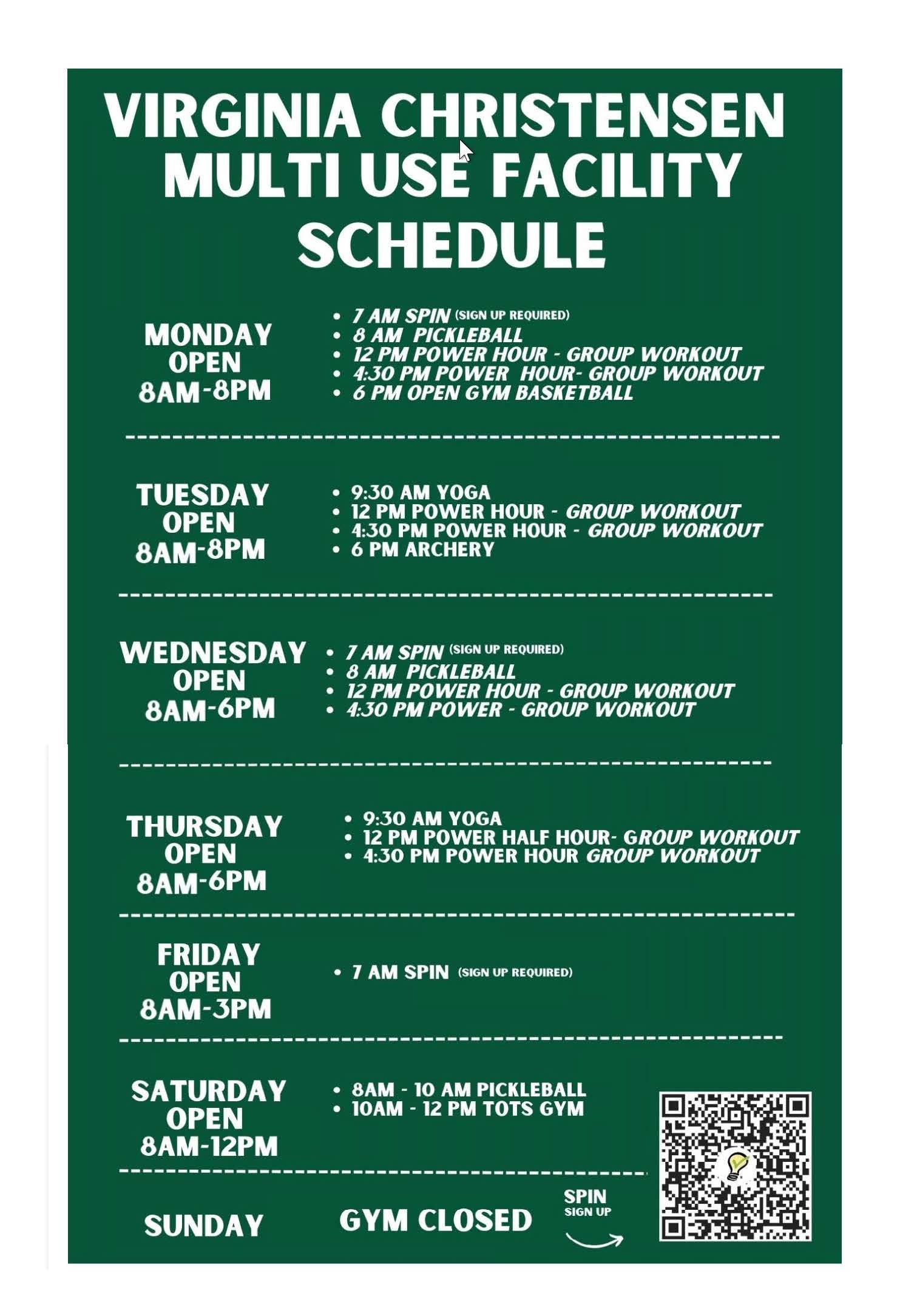 Virginia Christensen Multi Use Facility Weekly Schedule Flyer