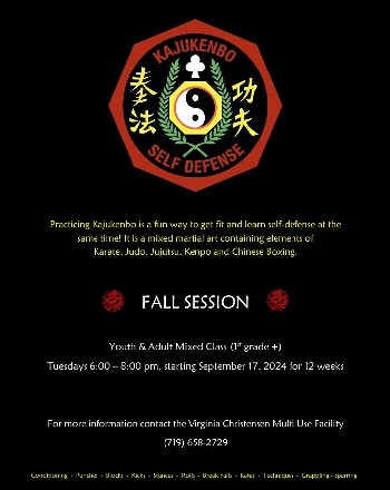 Black flyer for Kajukenbo with picture of seal, it includes schedule, location and details.