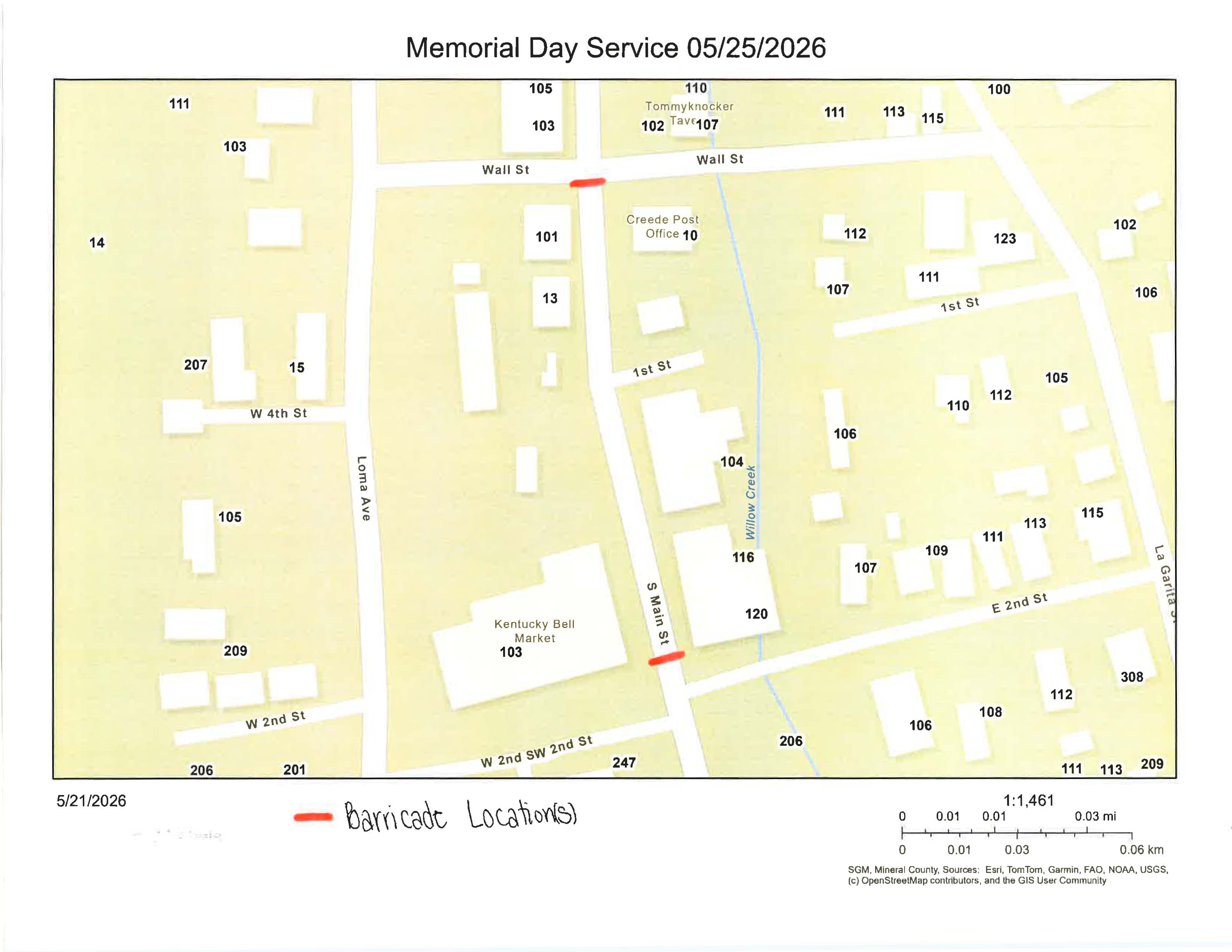 Memorial Day Service Road Closure/Barricade Map