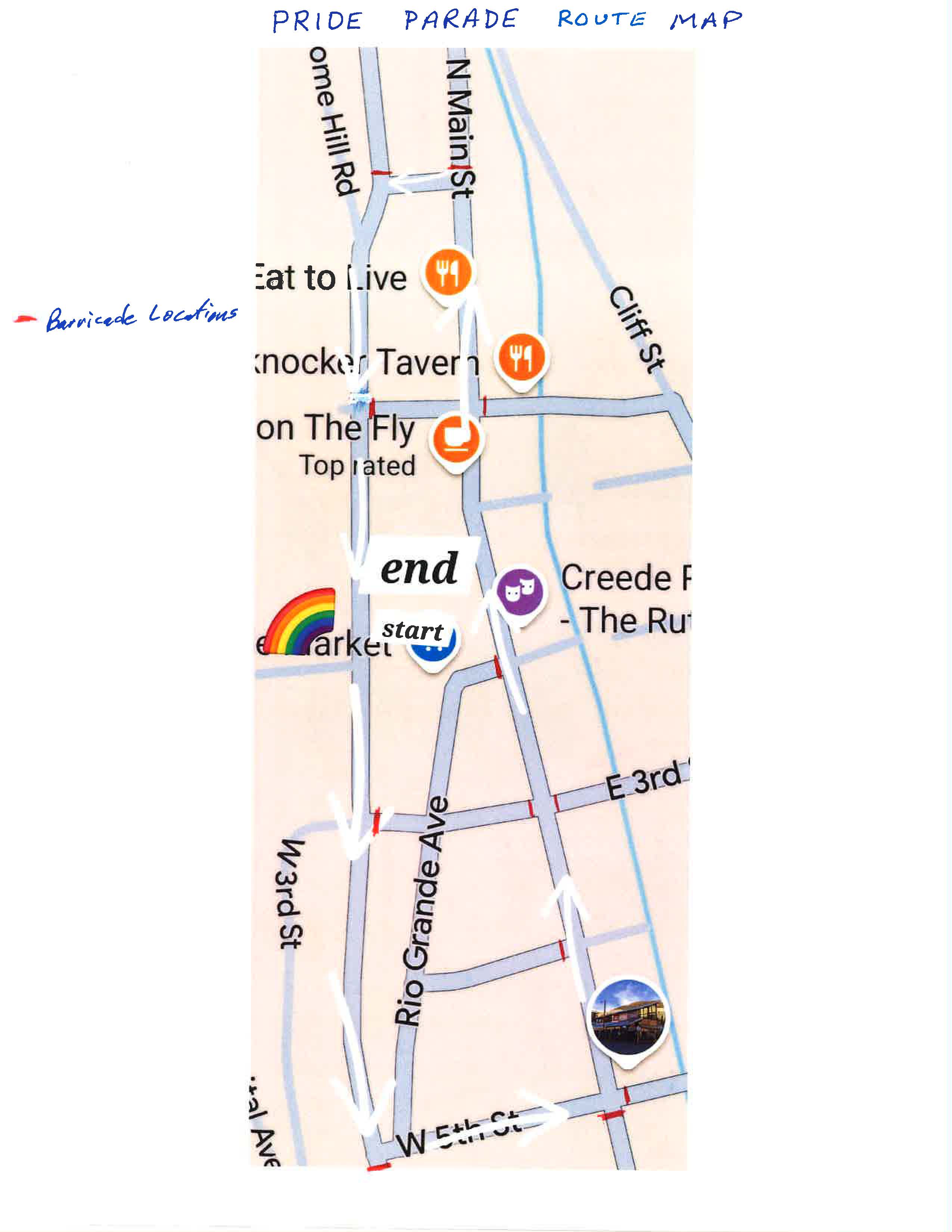 Route Map for the Creede Pride Parade Event